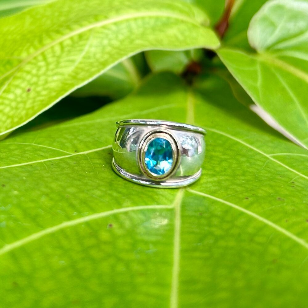 James Avery Two Tone Blue Topaz Ring, Size 5